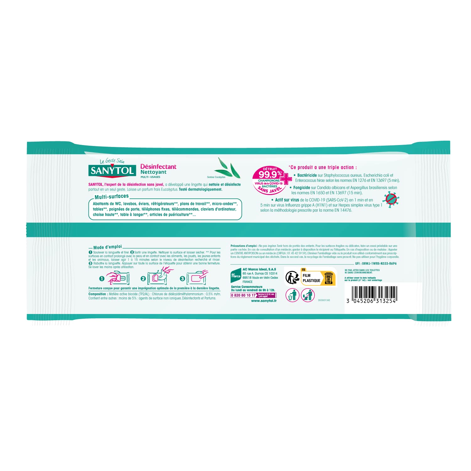 sanytol-lingettes-d-sinfectantes-multi-usages-eucalyptus-x72 image 3