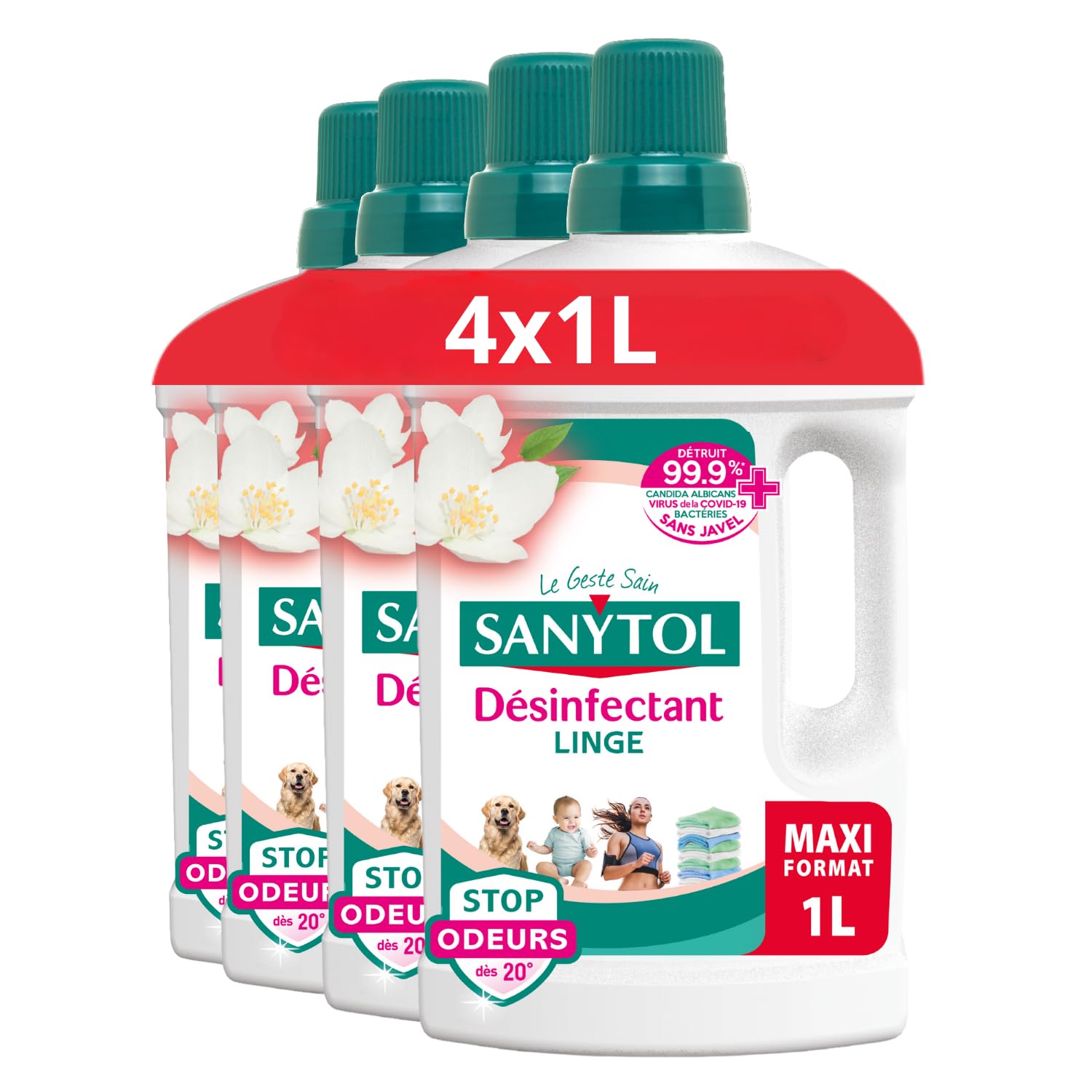sanytol-stop-odeurs-d-sinfectant-linge-fleurs-blanches-4-x-1l image 1
