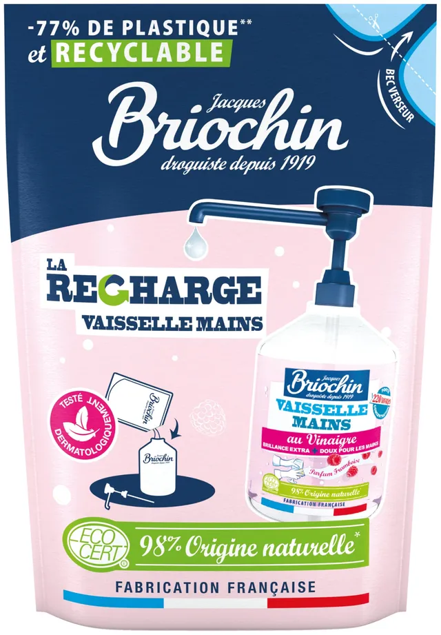 jacques-briochin-recharge-liquide-vaisselle-mains-vinaigre-framboise-450ml image 1