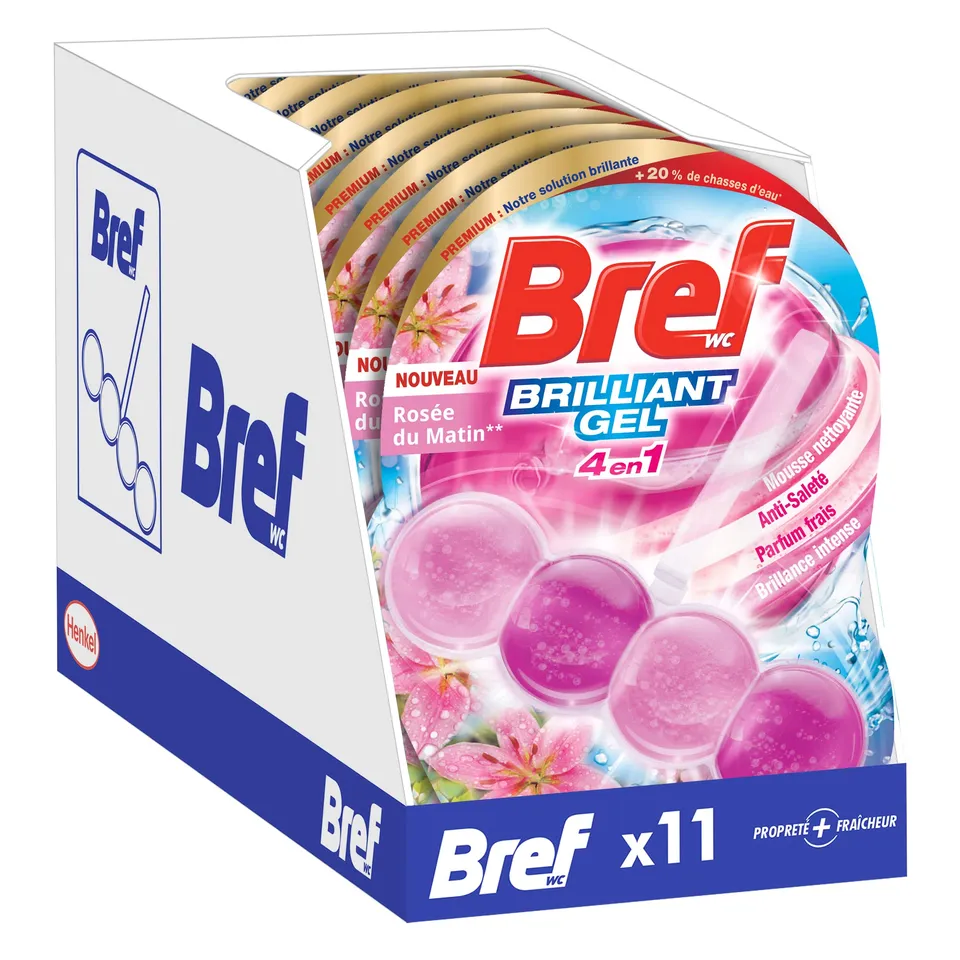 bref-brilliant-gel-all-in-1-bloc-wc-ros-e-du-matin-lot-de-11-x-50g image 1