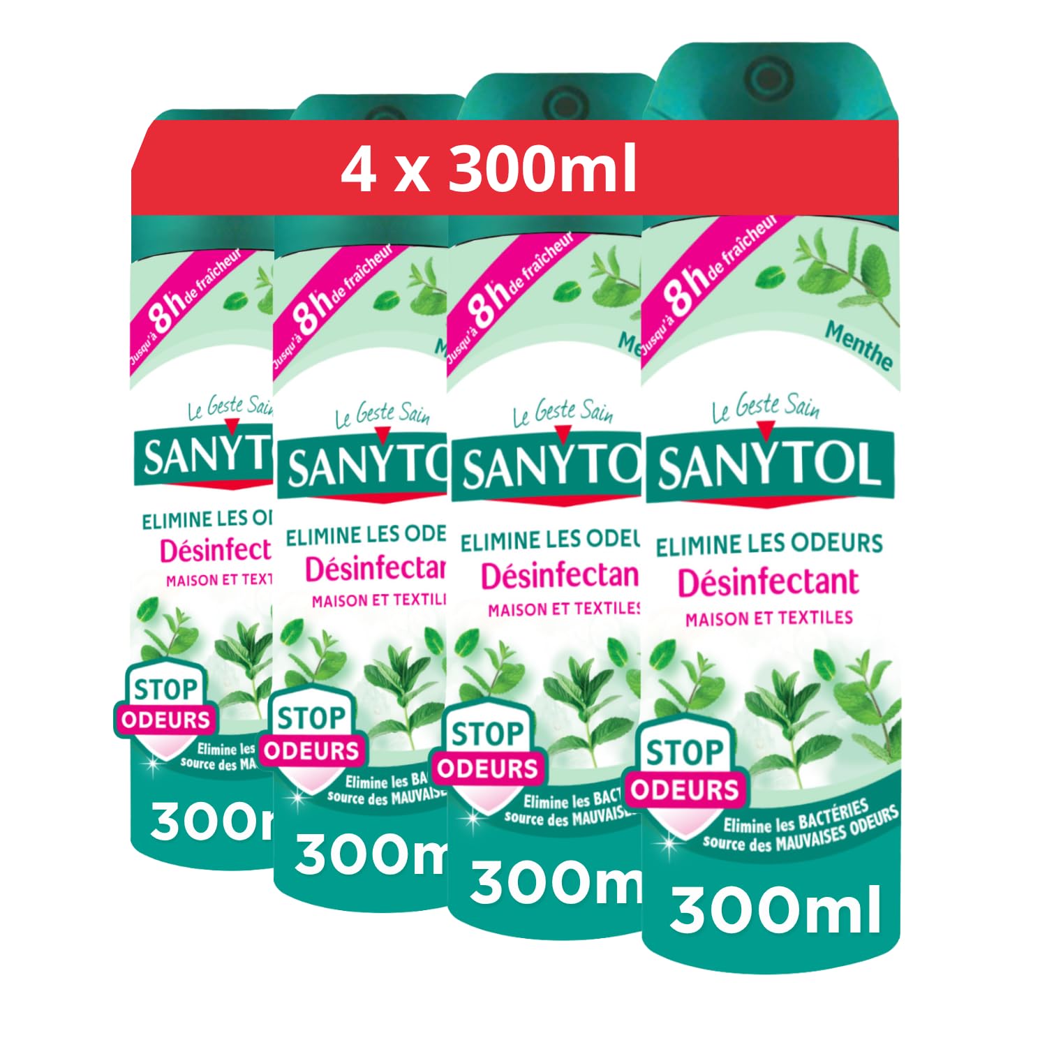 sanytol-d-sinfectant-purificateur-air-surface-textile-menthe-300ml-lot-de-4 image 1