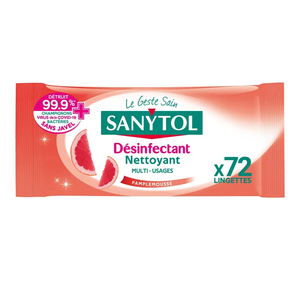 sanytol-lingettes-d-sinfectantes-multi-usages-pamplemousse-citronnelle-x72 image 1