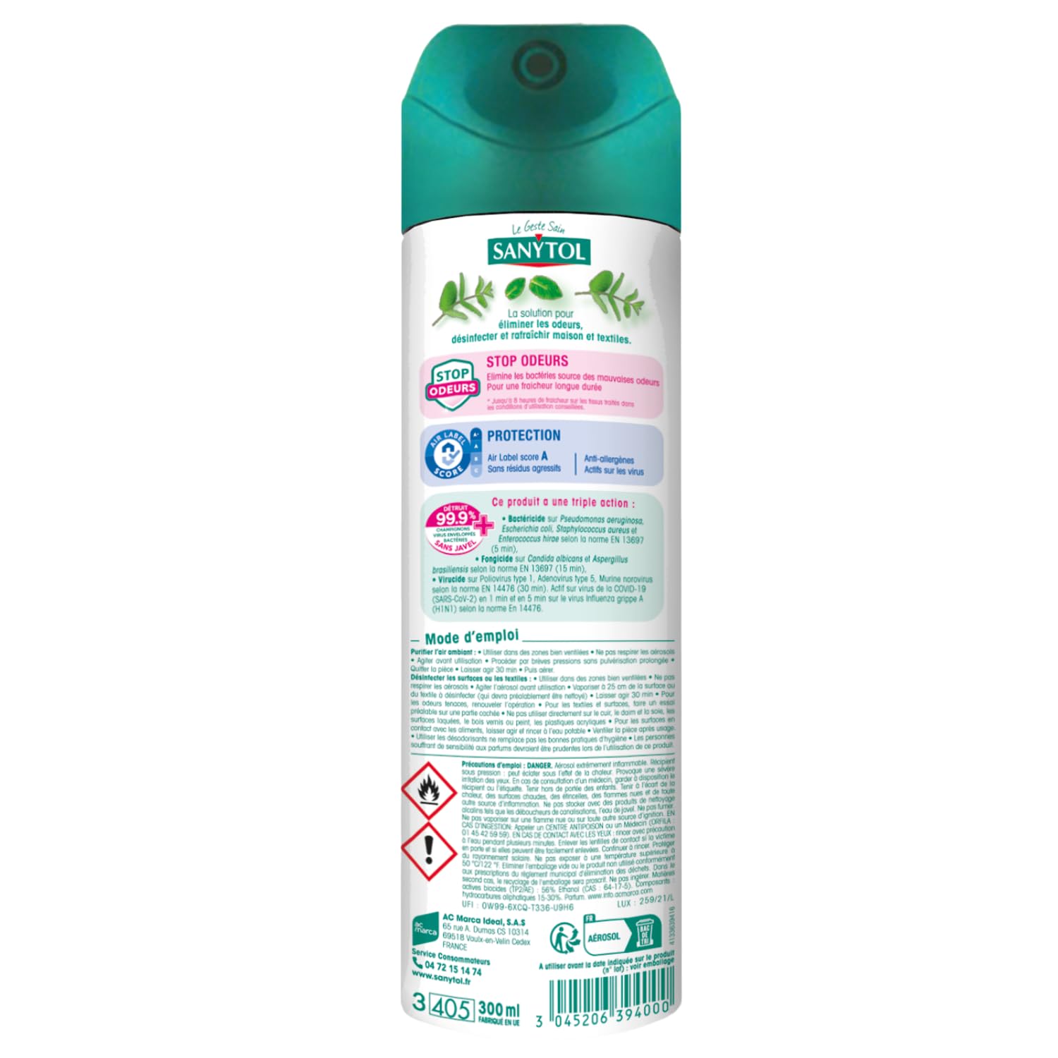 sanytol-d-sinfectant-purificateur-air-surface-textile-menthe-300ml-lot-de-4 image 3