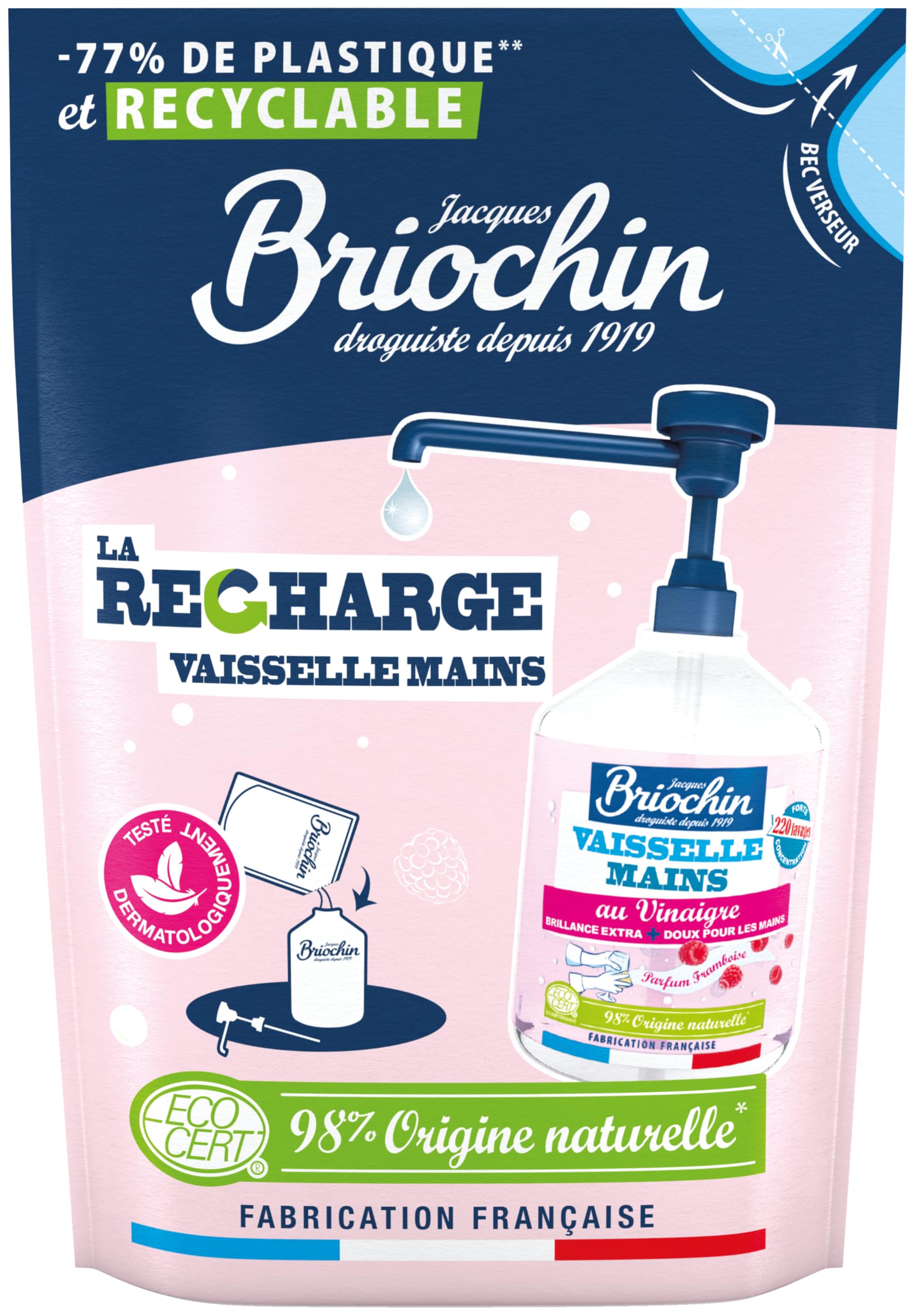 jacques-briochin-recharge-liquide-vaisselle-mains-vinaigre-framboise-450ml image 1
