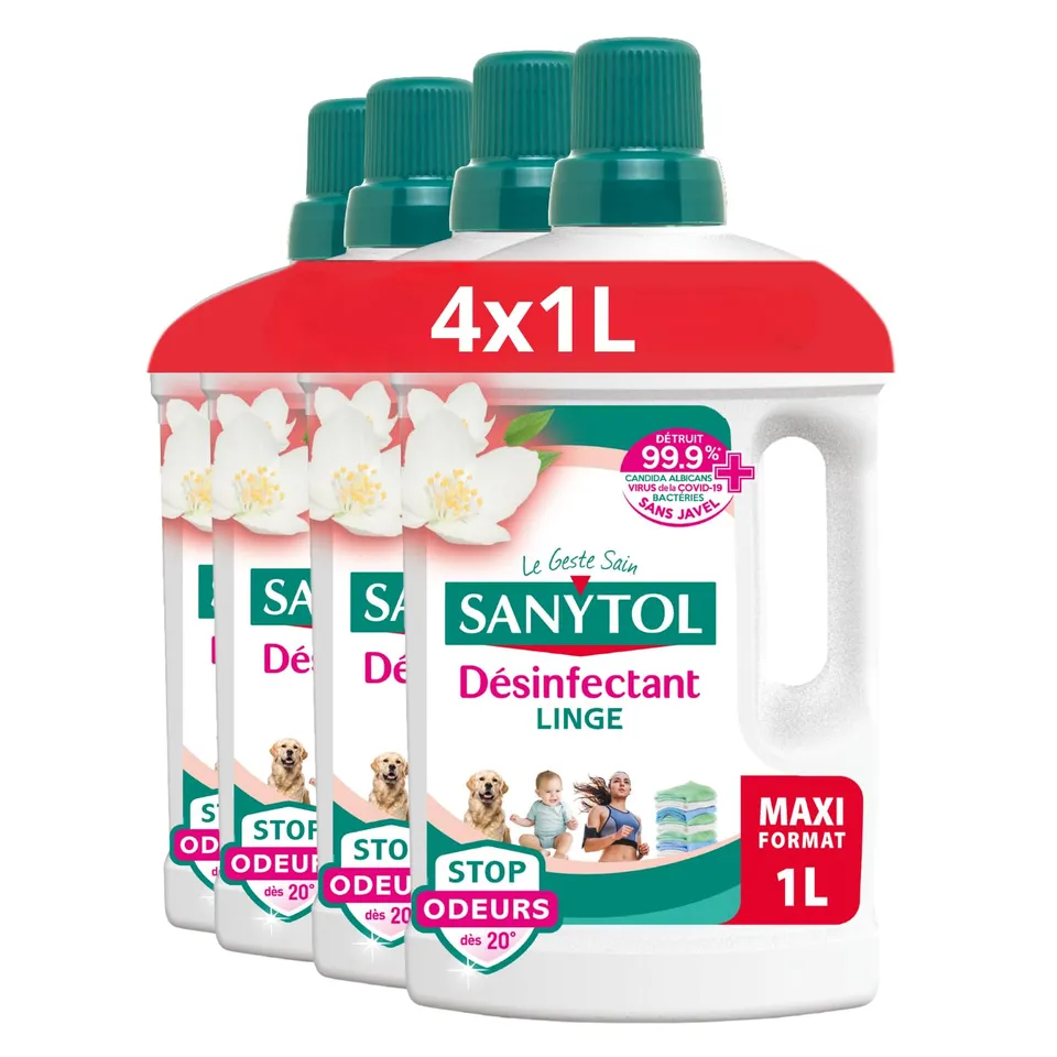 sanytol-stop-odeurs-d-sinfectant-linge-fleurs-blanches-4-x-1l image 1